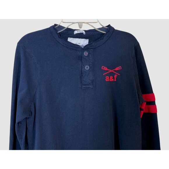 Abercrombie Kids Navy LS Henley Muscle Fit Embroidered Logo Striped Sleeve XL - Picture 2 of 7